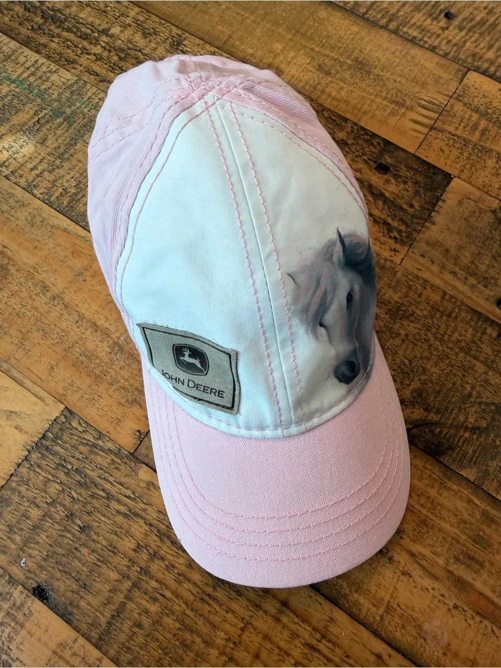 John Deere Pink and White Kids Baseball Cap with Horse